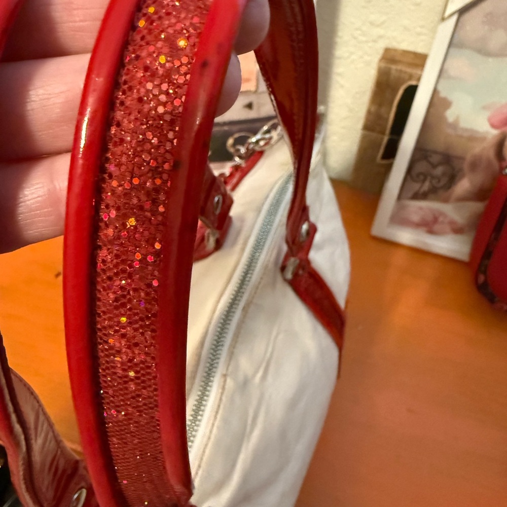 Coach Cream Tote with Red Heart Accents and Straps - Picture 11 of 15